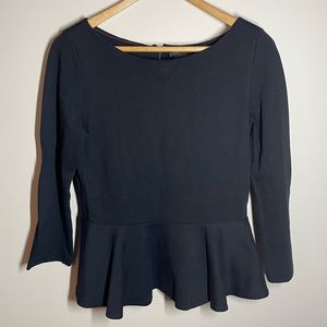 Alice + Olivia Employed Black Peplum Long Sleeve Top Size S